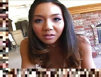 Affectionate Asian dame giving out handjob in interracial pov shoot