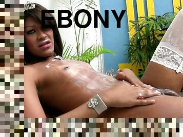 Ebony sexy t-girl with big lips masturbates really shecock
