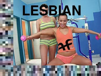 Lesbians Devin and Zara licking cunt in gym while inserting fingers