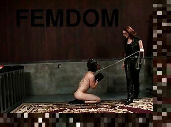 Wicked BDSM action where a mistress binds and whips her slave