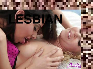 Aaliyah Love & her brunette GF lick and toy pussies in lesbian clip