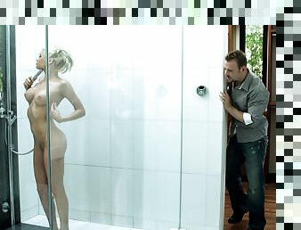 Admirable blonde Riley Steele gets fucked every which way in the shower