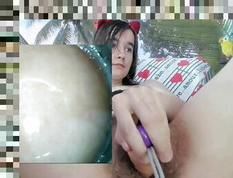 Czech lady has fun with her hairy pussy