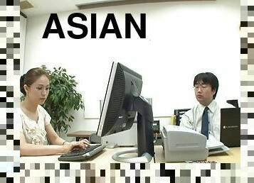 Asian couple have hot sex in the office and enjoy asslicking