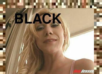 Hot blonde Samantha Sin worships huge black cock with passion