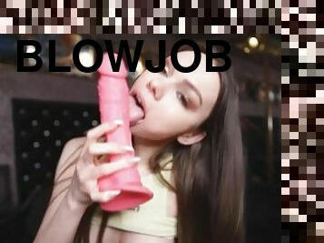 gentle dildo blowjob on camera