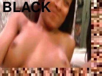 Black amateur fucked by a white cock and masturbating