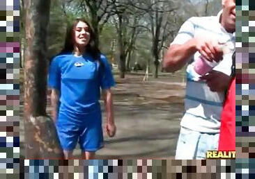 Soccer girls show tits and ass outdoors