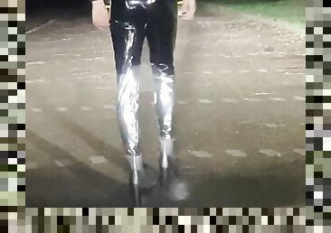 Young Sissy Latex Crossdresser at a truck stop 