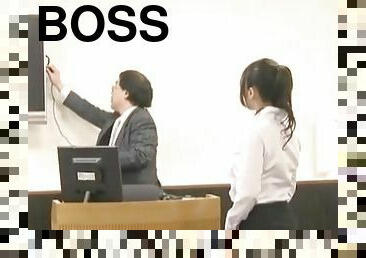 Horny boss fucking his slutty Japanese secretary on the desk