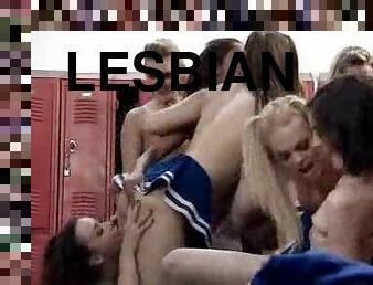 Lesbian cheerleaders in locker room orgy