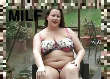 BBW Milf Eva Jayne strips and plays with her big tits