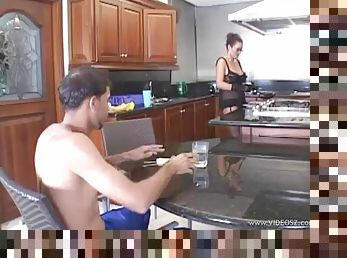 A Horny Housewife Fucks Her Man in the Kitchen