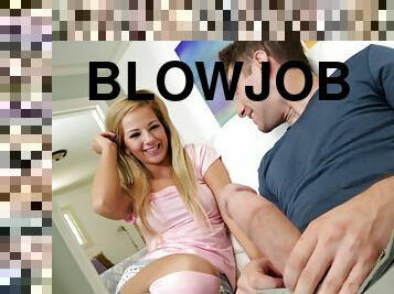 Huge white dick sucked by a blonde with incredible blowjob skills