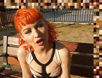 Cute slut with sexy orange hair picked up in public to fuck