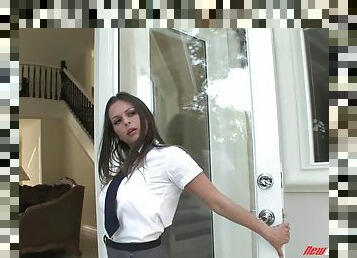 Rachel Roxxx fucked in her short pleated skirt