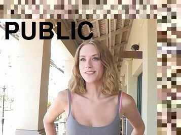 Sexy public striptease shows off her perfect lean body