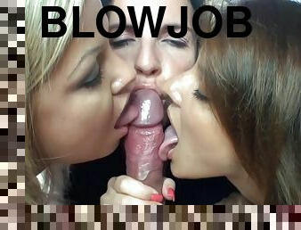 Three Teasing Tongues Part B - Handjob and Threesome Blowjob POV