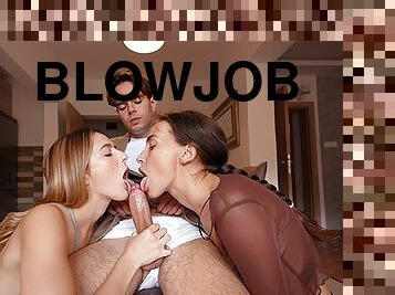 Threesome Blowjob With 2 Horny Step Sisters! Multiple Cumshots, Cum Twice 4K
