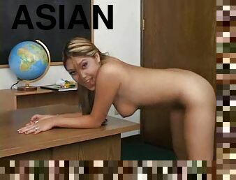 Naked Asian schoolgirl pussy fucked