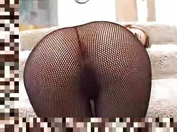 Chick striped from fishnet pantyhose and fucked