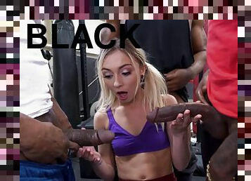 Flaming blonde goes full mode on big black dicks