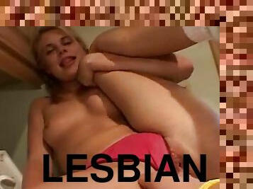 Lesbian fingered on top of the washing machine