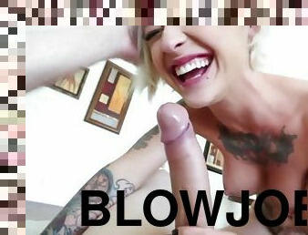 Pov handjob and blowjob from tattooed whore