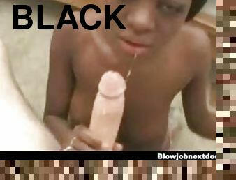 Black girl on her knees eating white cock