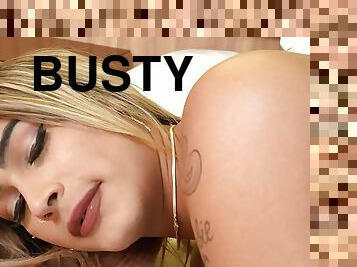 Tattooed busty transsexual fucked in asshole by big cock