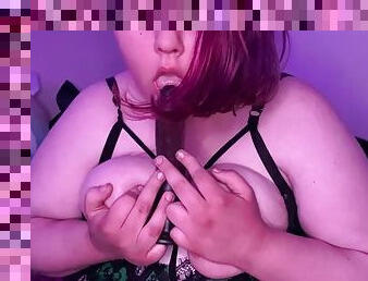 BBW slut Dove loves mouth and tits worship dildo