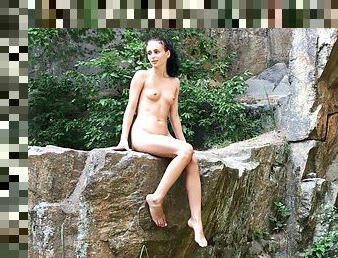 Skinny Tina Walks Naked In The Woods In Front Of People