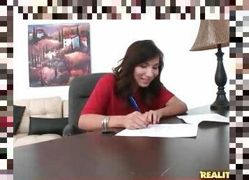 First time porn girl signs contract and gets naked