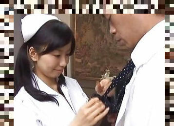 Sexy Japanese girl Hina Hanami gives a BJ to a lucky doctor