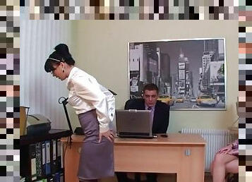 Real threesome action at the office