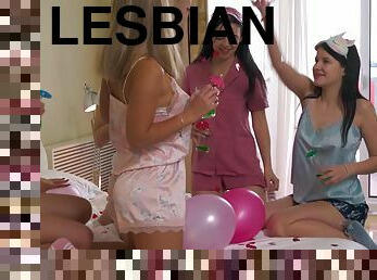 Lesbian orgy at the party with lovely Jessy Link & Hazel Grace