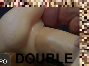 Tight double penetration. Cum on big dick