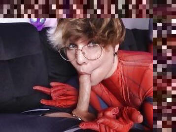 Spiderslut begs twink to shoot webs all over their face