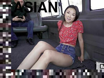 Small tits Asian Lulu Chu spreads her legs to be fucked in the van