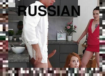 Russian FFM threesome with sweet Lottie Magne and Sally Sun