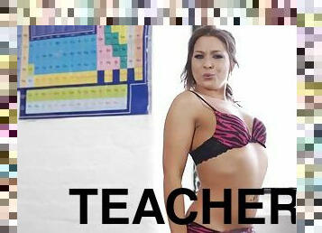 Dick stroking lesson from a sexy teacher