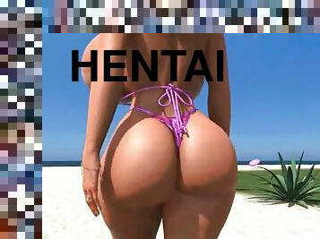 nagymell, tengerpart, hentai, 3d