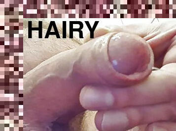 Uncut Daddy precum play cumshot on hairy body big cumshot close up 