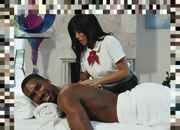 Asian beauty handles man's merciless BBC in sexy massage kinks