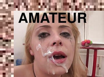 Full facial until the makeup wears off in scenes of amateur fetish