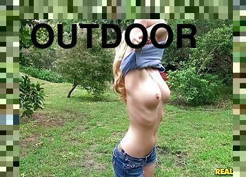 Nerdy girl Haley Mae knows how to use a long stiff dick outdoors