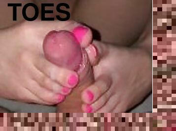 Cum on my Soft Toes Baby (Footjob, Cumshot, Pink Toes)