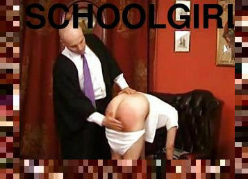 Schoolgirl spanked with various implements