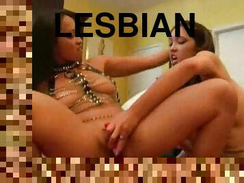 Kinky lesbian threesome with good strapon sex