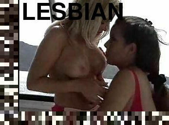Babes on a boat have lesbian sex